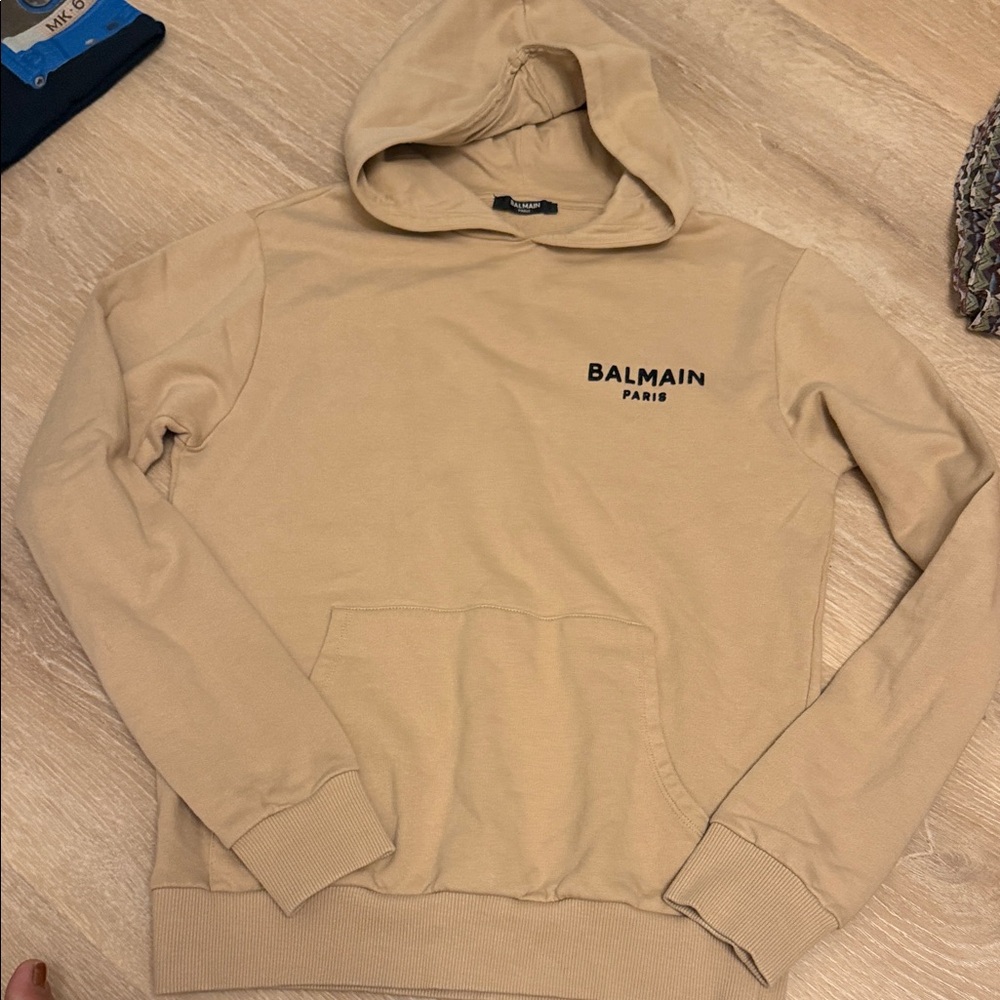 Balmain Tan Hoodie with Black Logo